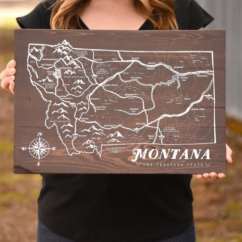 montana map wooden sign the montana scene