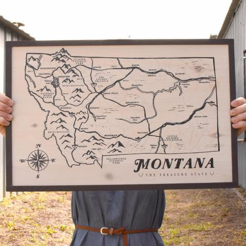 montana map framed wooden sign the montana scene 