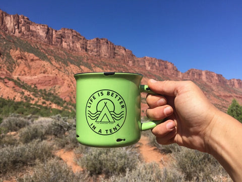 life is better in a tent ceramic mug the montana scene 