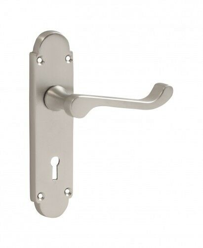 Victorian Scroll Lock Lever Door Handle Satin Chrome 44 x 170mm Sets of 1-15