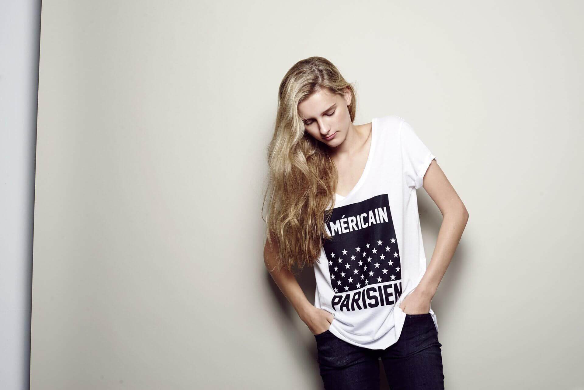 White tee with black & white 'Americain Parisien'