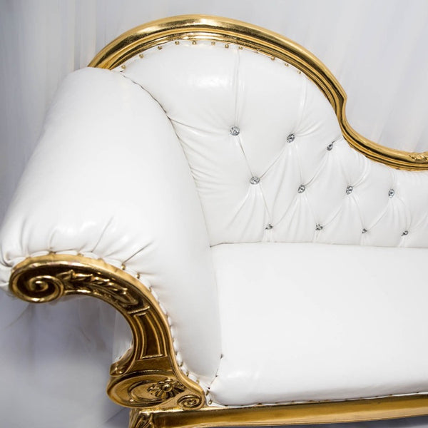 white and gold chaise