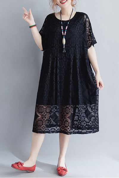 Black And Red Lace Long Summer Dress For Women Q1647