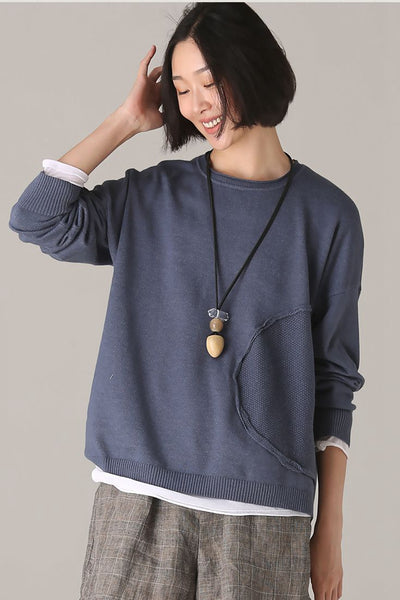 Casual Blue Knitwear Women Fall Blouse M8670