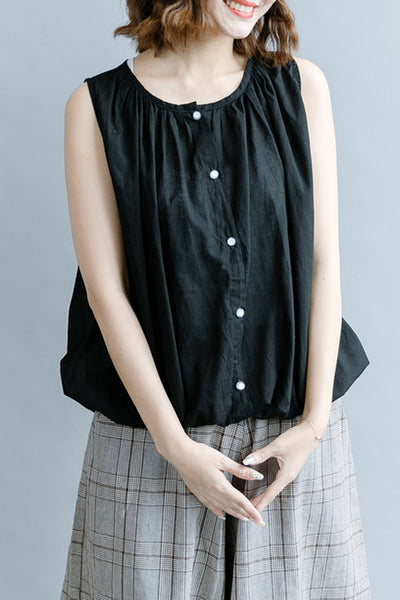 Casual Button Down Cotton Linen Vest Women Cool Blouse S9079