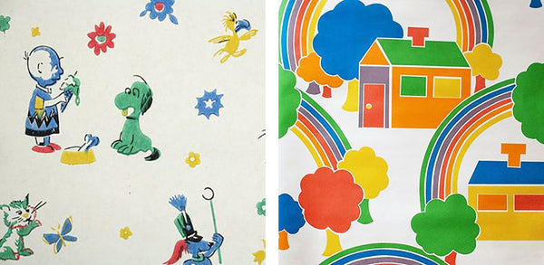 1960s and 1970s vintage children's wallpaper, rainbow