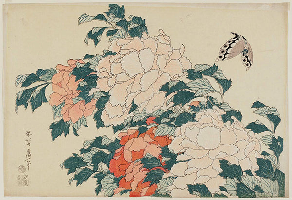 Katsushika Hokusai Flowers Peonies and Butterfly