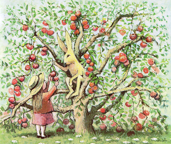 Maurice Sendak illustration of rabbit and girl picking apples