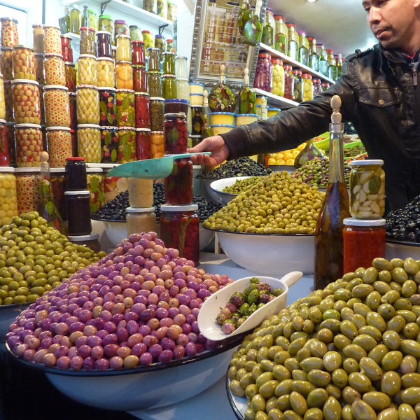 Colourful olives in the Marrakech souk