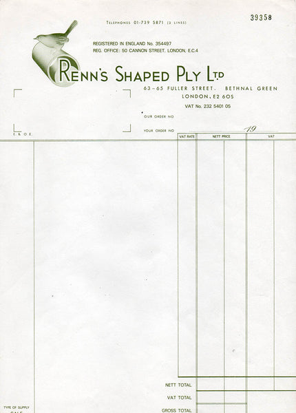 Renn's Shaped Ply and Wren bird logo