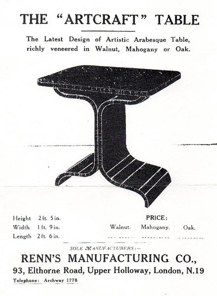 Renn's Shaped Ply advert for Art Deco table