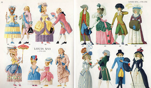 Rococo fashion illustrations from the book, Costume Cavalcade