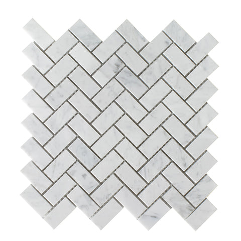 Bianco Carrara Polished 3/4"x2" Herringbone Mosaic