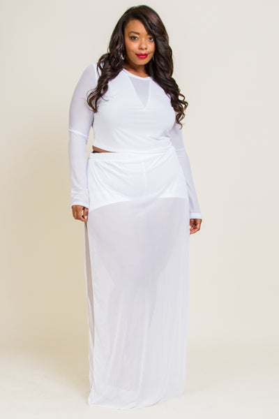 Plus Size Sexy Mesh Crop Top Skirt Set