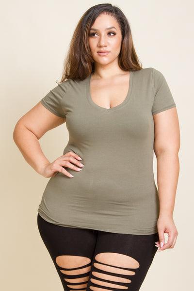 Plus Size Short Sleeve V Neck Top