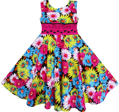Girls Dress Sunflower Colorful Floral Weave Beach Size 6-12 Years