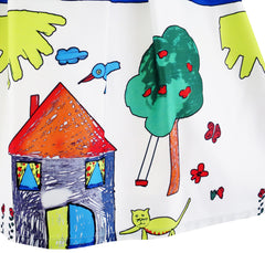 Girls Dress House Tree Cat Bird Print Party Size 4-10 Years