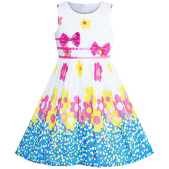 Girls Dress Flower Purple Bow Tie Summer Sundress Size 4-12 Years