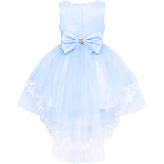 Flower Girl Dress Lace Hi-low Skirt Blue Wedding Pageant Size 6-12 Years