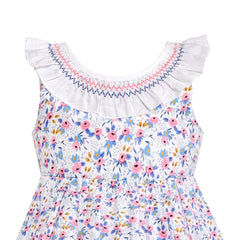 Girls Dress O-neck Backless Smocked Embroidery Ruffle Vintage Sleeveless Size 4-8 Years