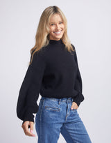 Holly Long Sleeve Funnel Neck Knit - Black