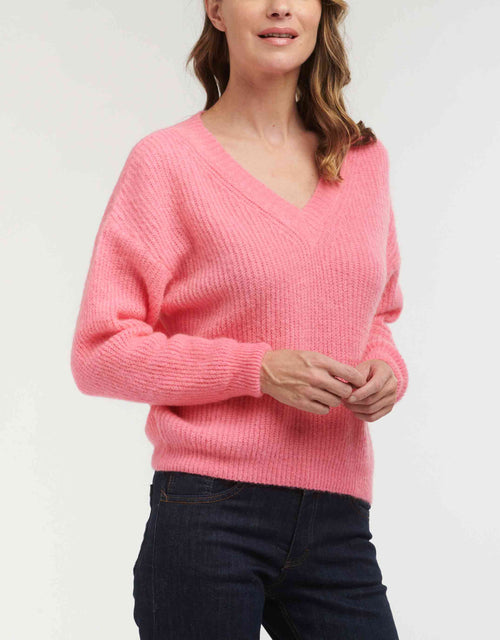 Mohair Rib V-Neck Jumper - Pink