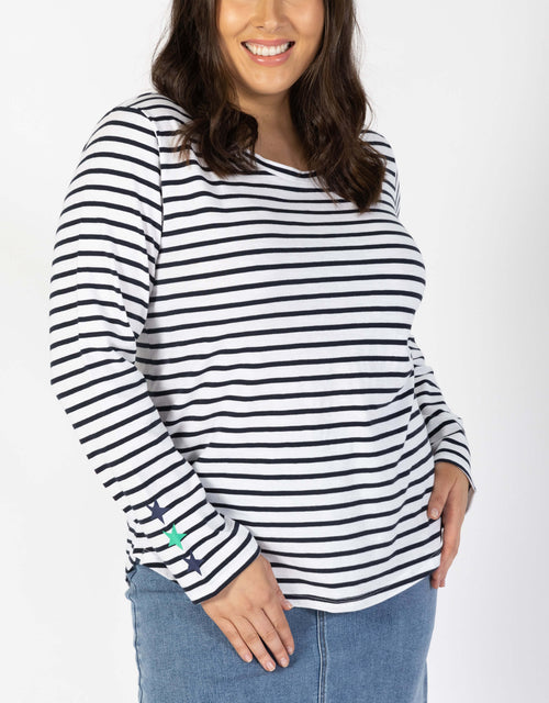 Plus Size Frenchie Long Sleeve T-Shirt - Navy/White Stripe