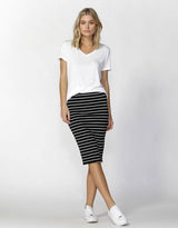 Alicia Midi Skirt - Black/White Stripe Betty Basics