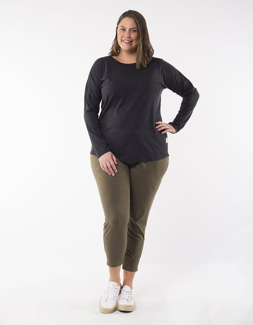 Plus Size Fundamental Long Sleeve Rib Tee - Washed Black Elm Embrace | Plus Size Clothing