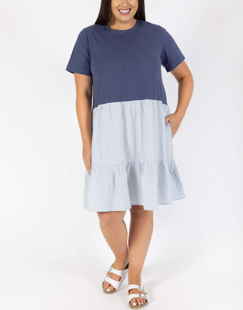 Plus Size Matilda Stripe Dress - Ocean Blue/White Stripe