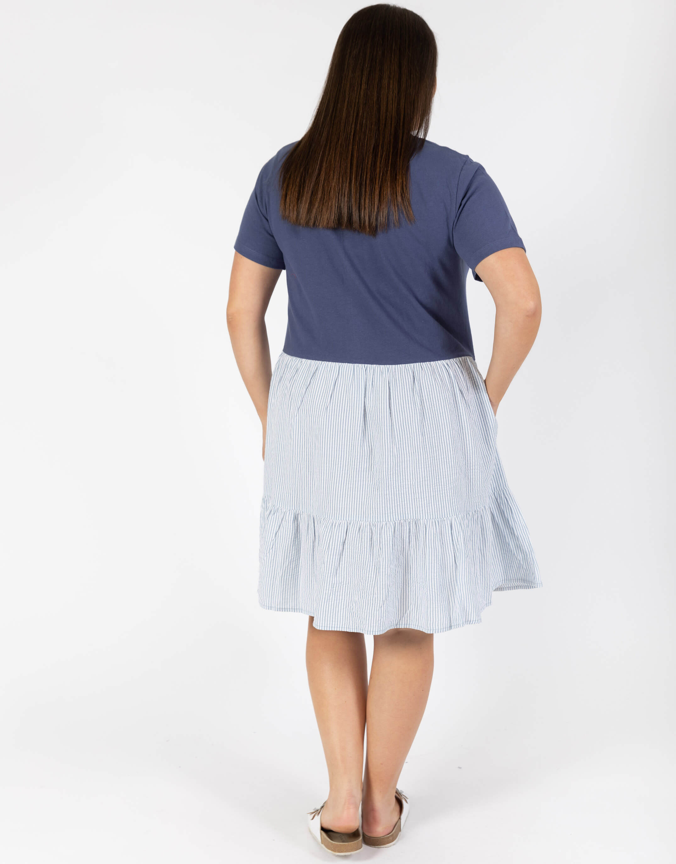 Plus Size Matilda Stripe Dress - Ocean Blue/White Stripe