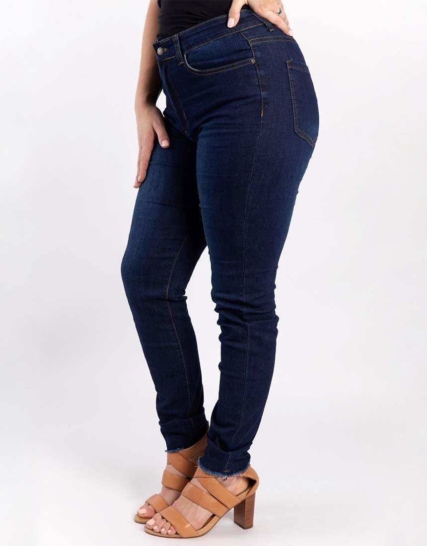 Plus Size Frayed Slim Fit Jeans - Dark Denim PQ Collection