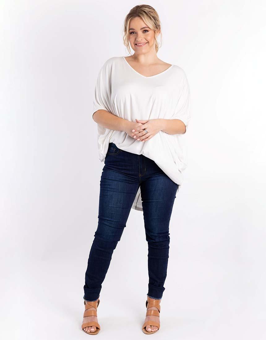 Plus Size Frayed Slim Fit Jeans - Dark Denim PQ Collection