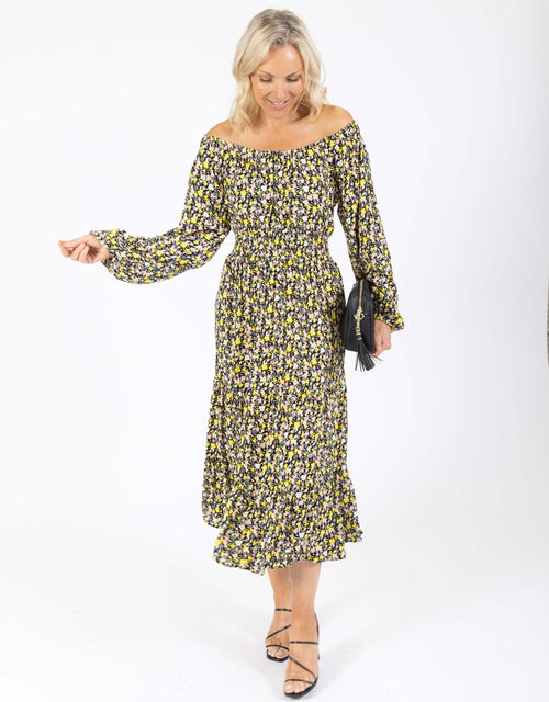 Sloane Midi Dress - Black Floral Ditsy