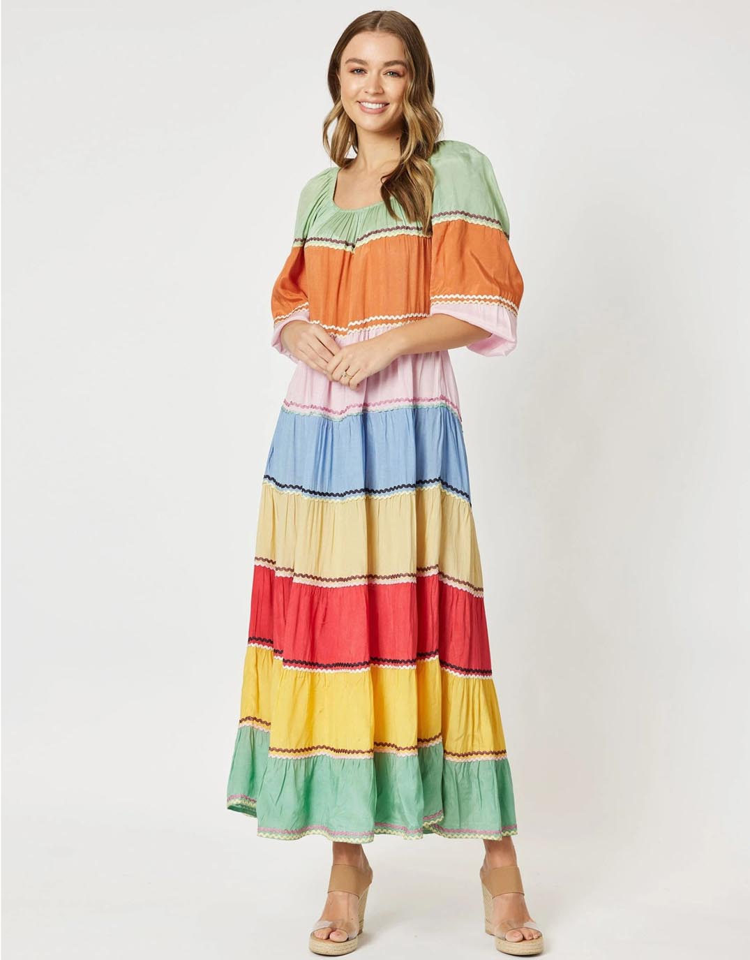 Colour Block Off The Shoulder Dress - Multi