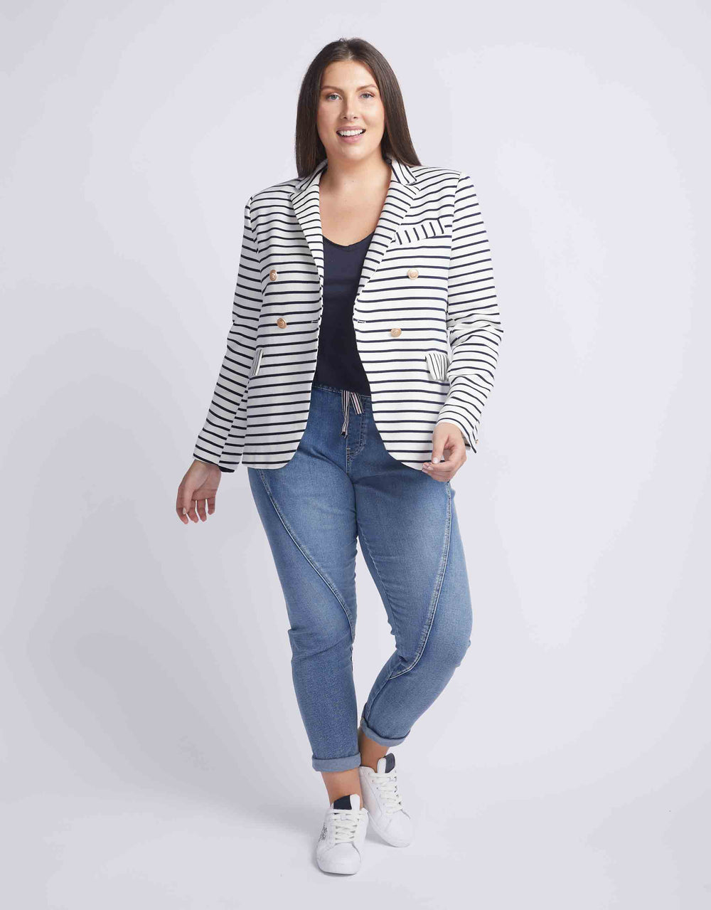 Gordon Smith Laura Stripe Blazer Navy - Plus Size Clothing - paulaglazebrook. Womenswear