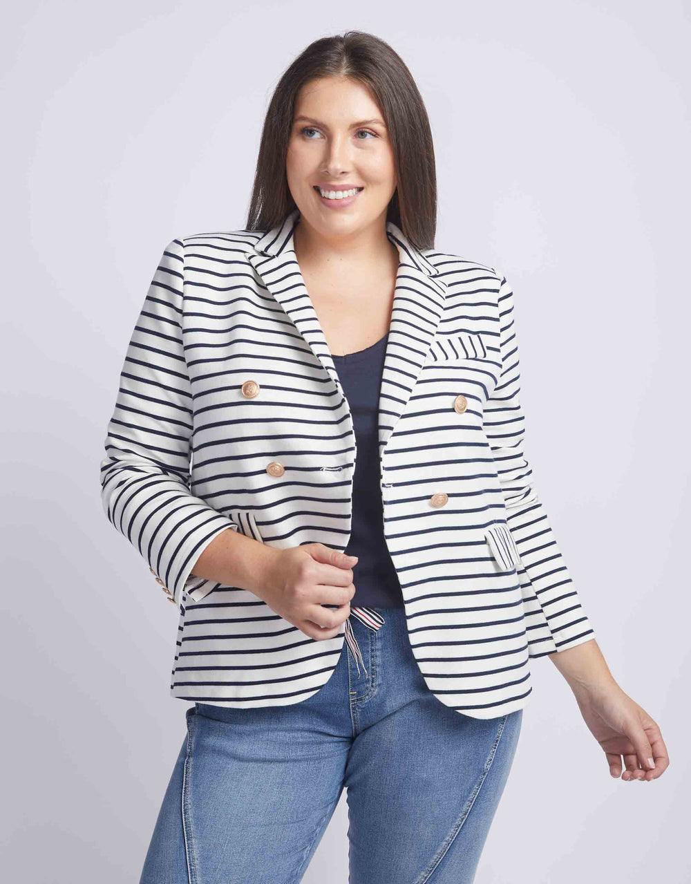 Gordon Smith Laura Stripe Blazer Navy - Plus Size Clothing - paulaglazebrook. Womenswear