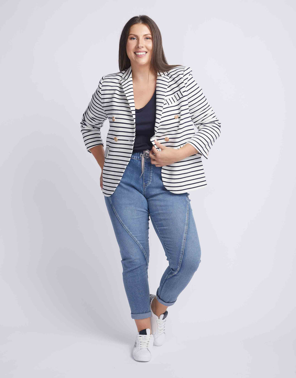 Gordon Smith Laura Stripe Blazer Navy - Plus Size Clothing - paulaglazebrook. Womenswear