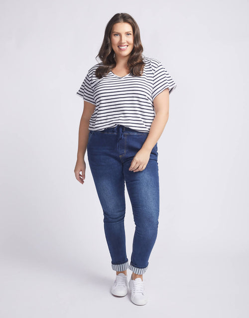 Plus Size Stripe Cuffed Jogger - Denim