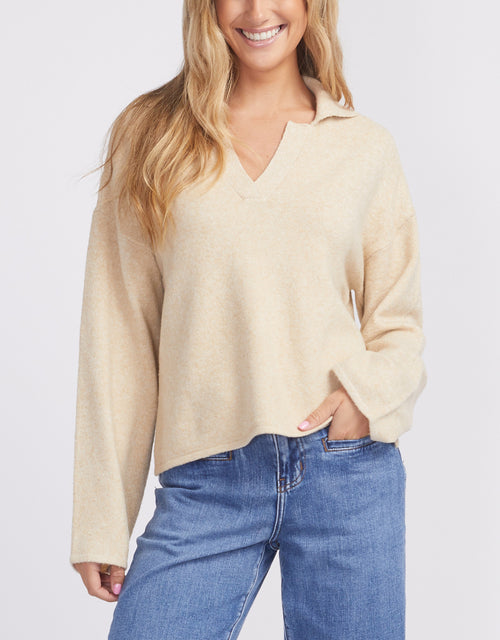 Doffy Long Sleeve Polo Knit - Irish Cream Melange