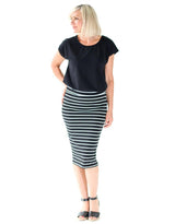 Alicia Midi Skirt - Black/White Stripe Betty Basics