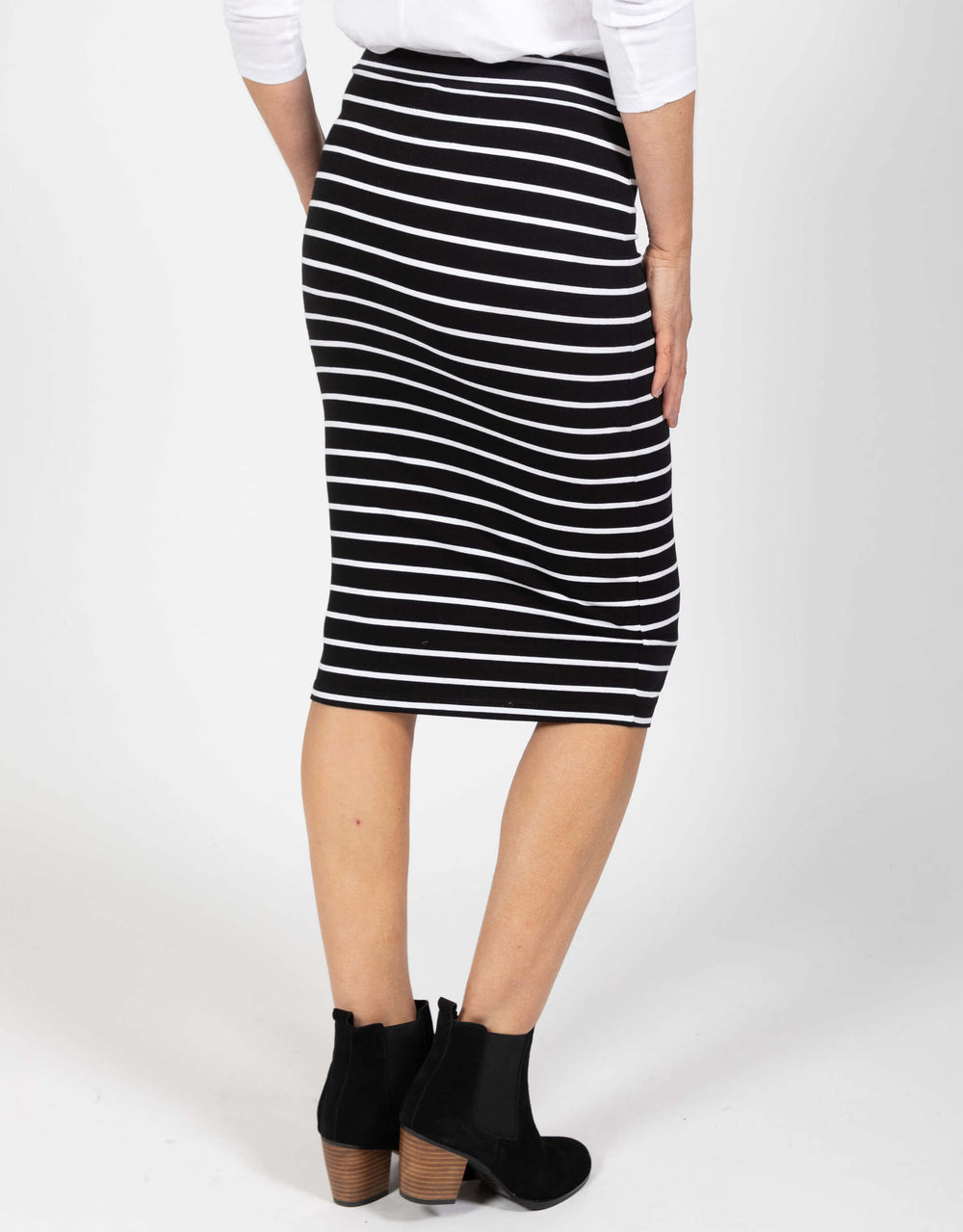 Alicia Midi Skirt - Black/White Stripe