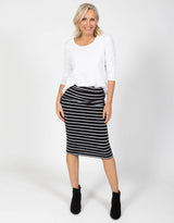 Alicia Midi Skirt - Black/White Stripe