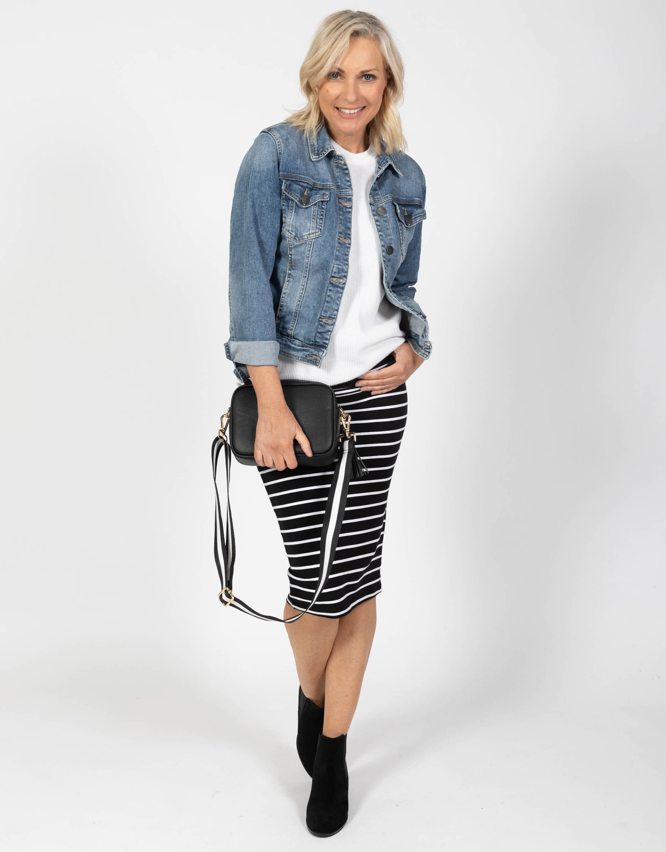 Alicia Midi Skirt - Black/White Stripe