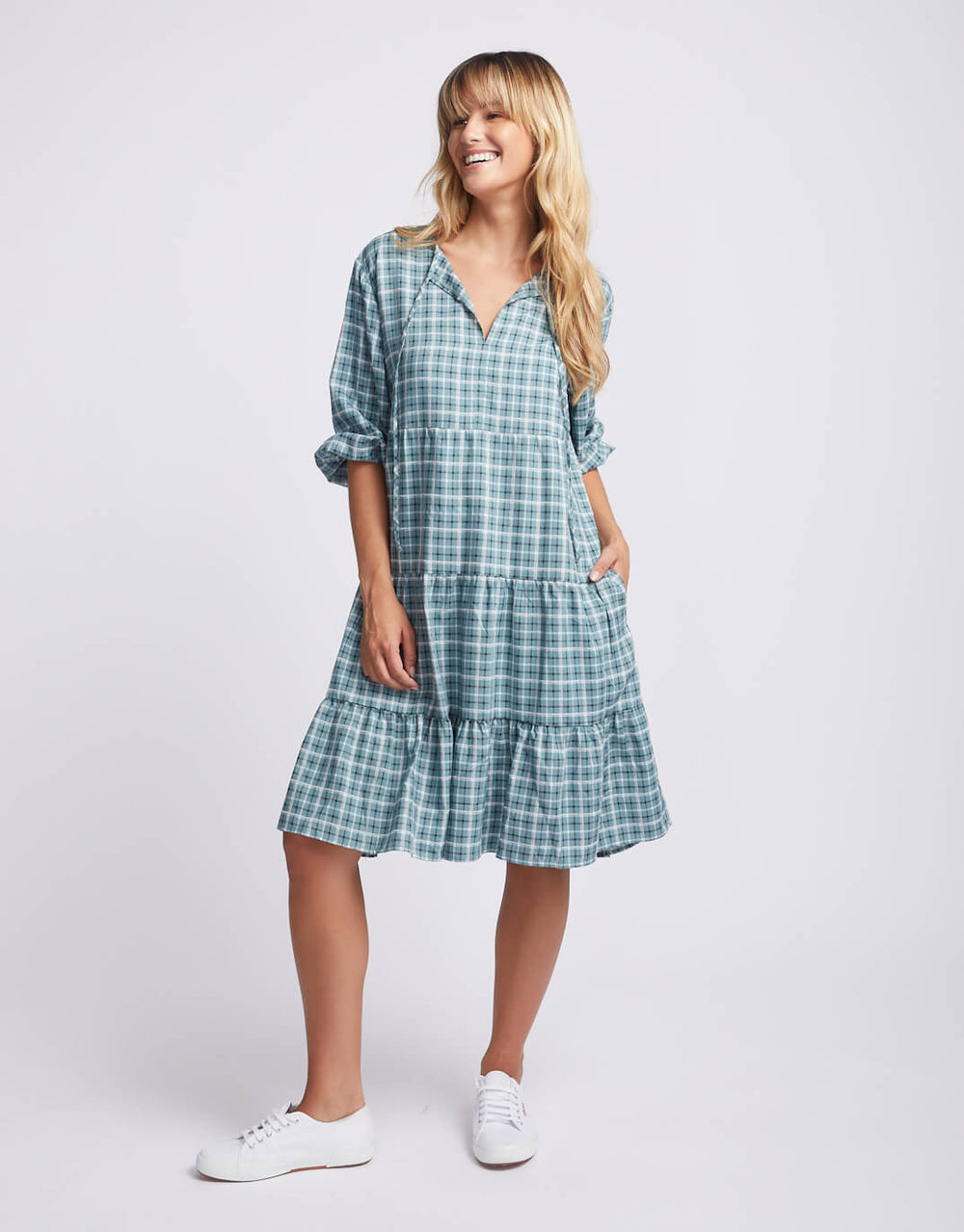 betty-basics-odette-dress-green-gingham-womens-clothing