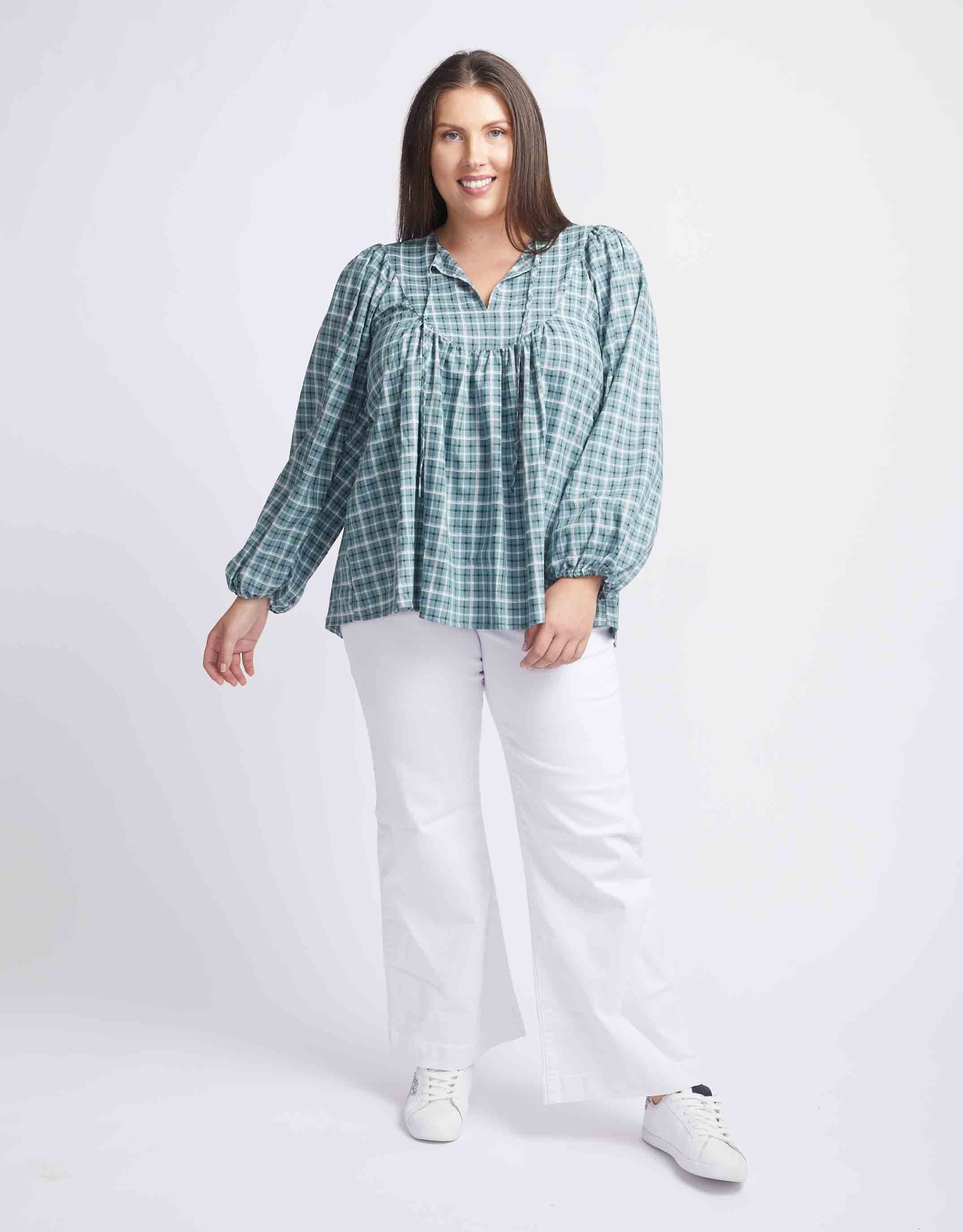 betty-basics-plus-size-cameron-blouse-green-gingham-plus-size-clothing