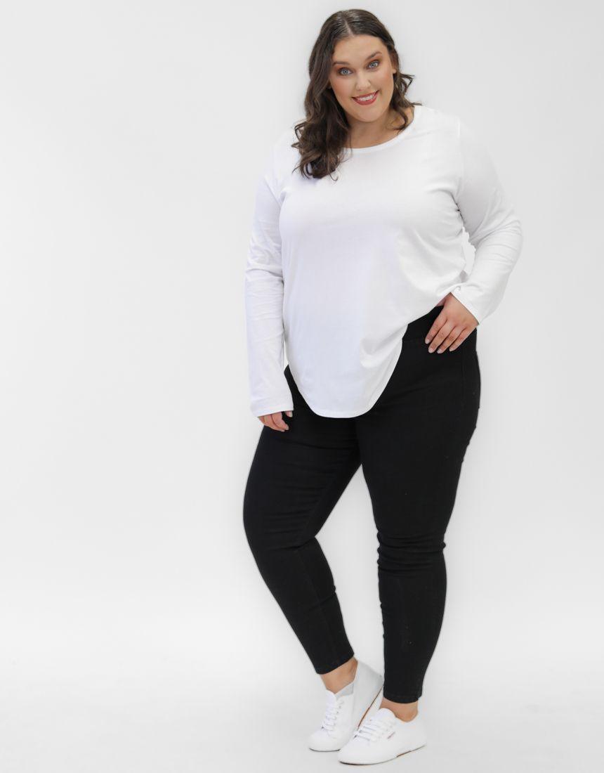 Plus Size Megan Long Sleeve Top - White Betty Basics Plus Size
