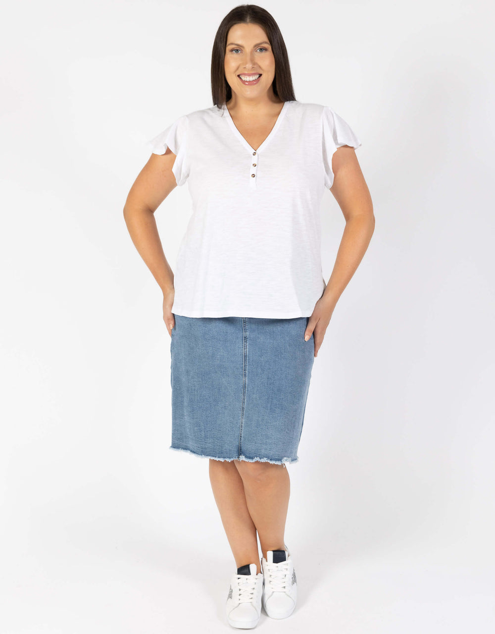 Plus Size Venice Frill Top - White