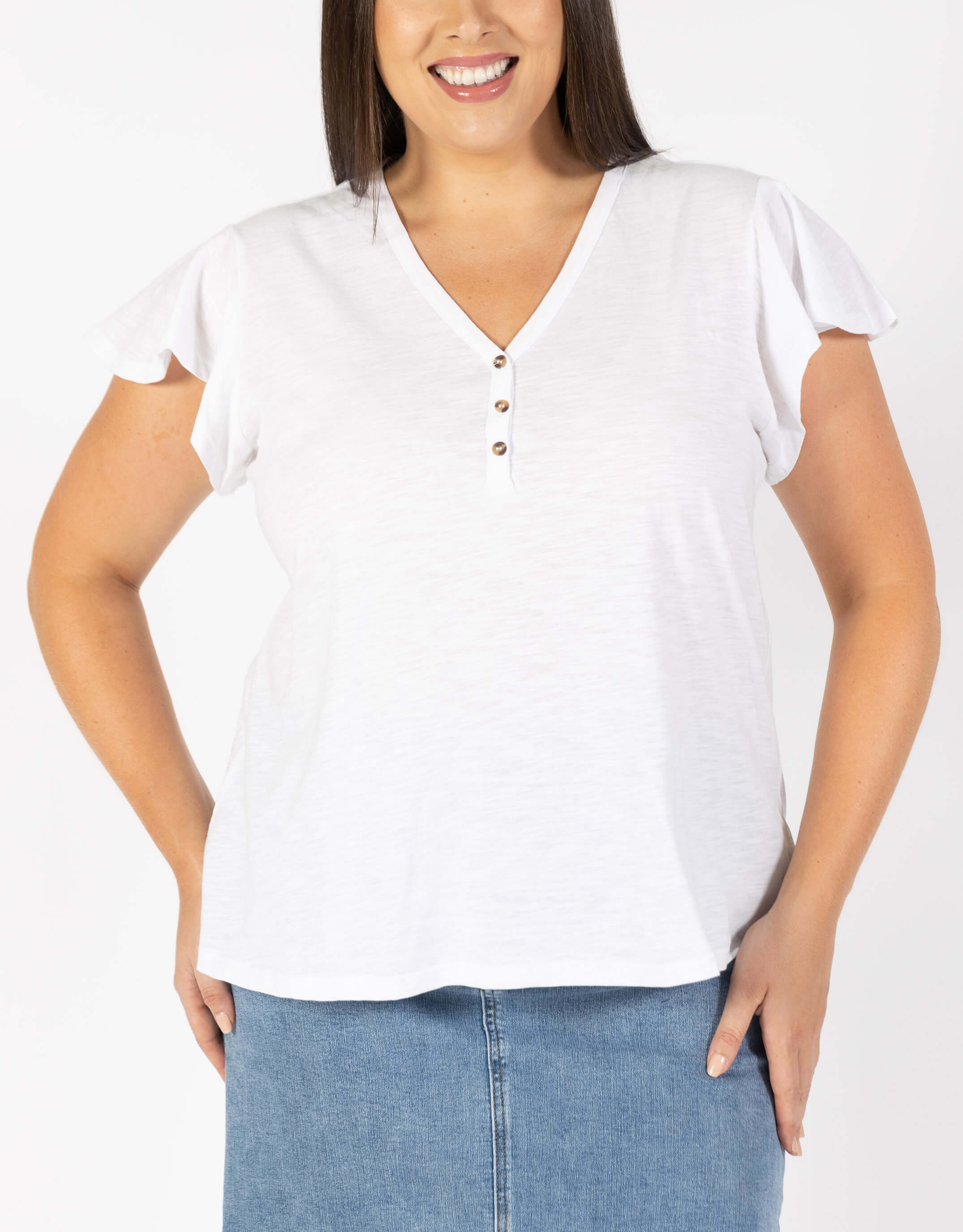 Plus Size Venice Frill Top - White