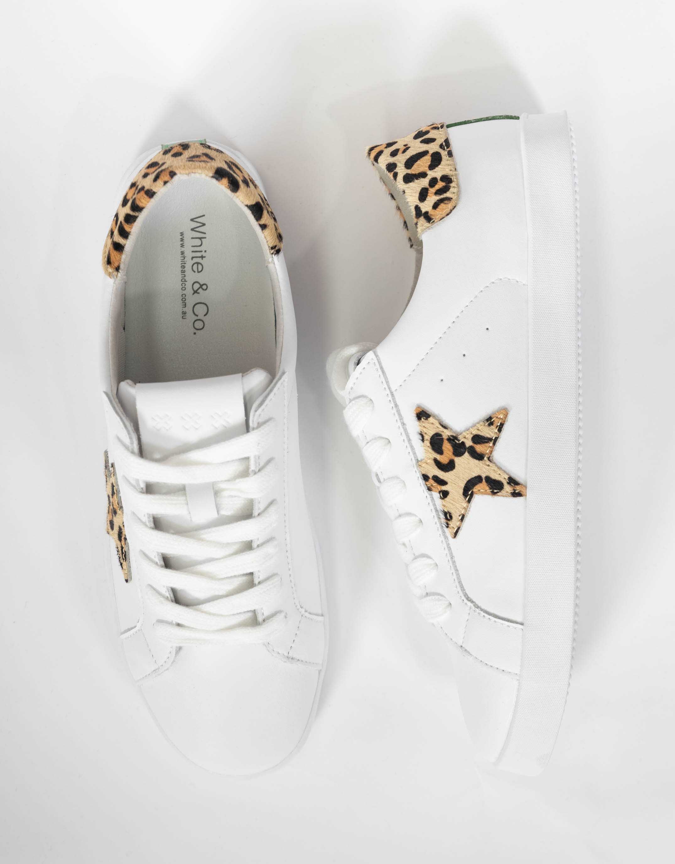 paulaglazebrook. Women's Clothing Brooklyn Leather Sneakers White/Leopard/Emerald Women's Accessories